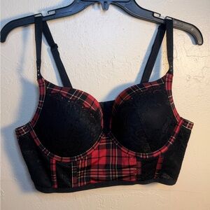 Torrid Plaid Red Black Corset Bustier Lace Women's Bra